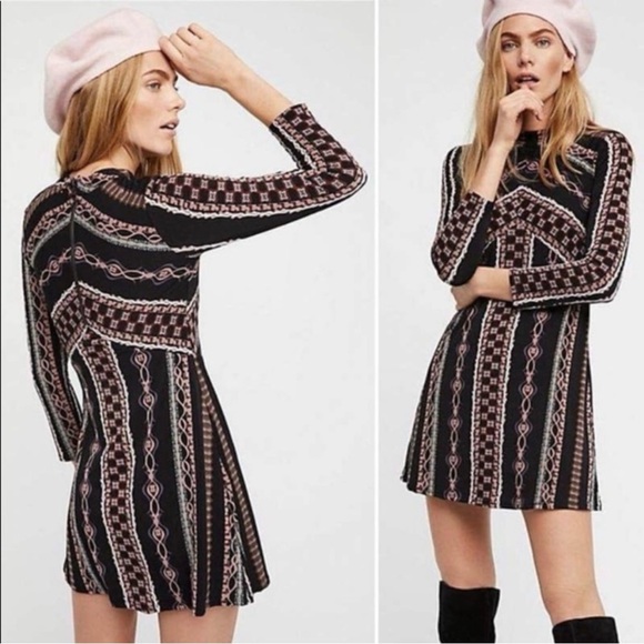 Free People Stella Retro Stretch Crepe Jersey Mini Dress XS Groovy Indie Hippie - Picture 2 of 12